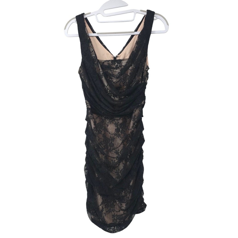 Express Design Studio Black Lace Nude Ruched Bodycon Cocktail Dress Womens 2